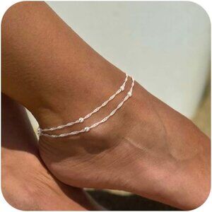 Single Lobster Layered Beaded Link Waterproof Adjustable Anklet for Women